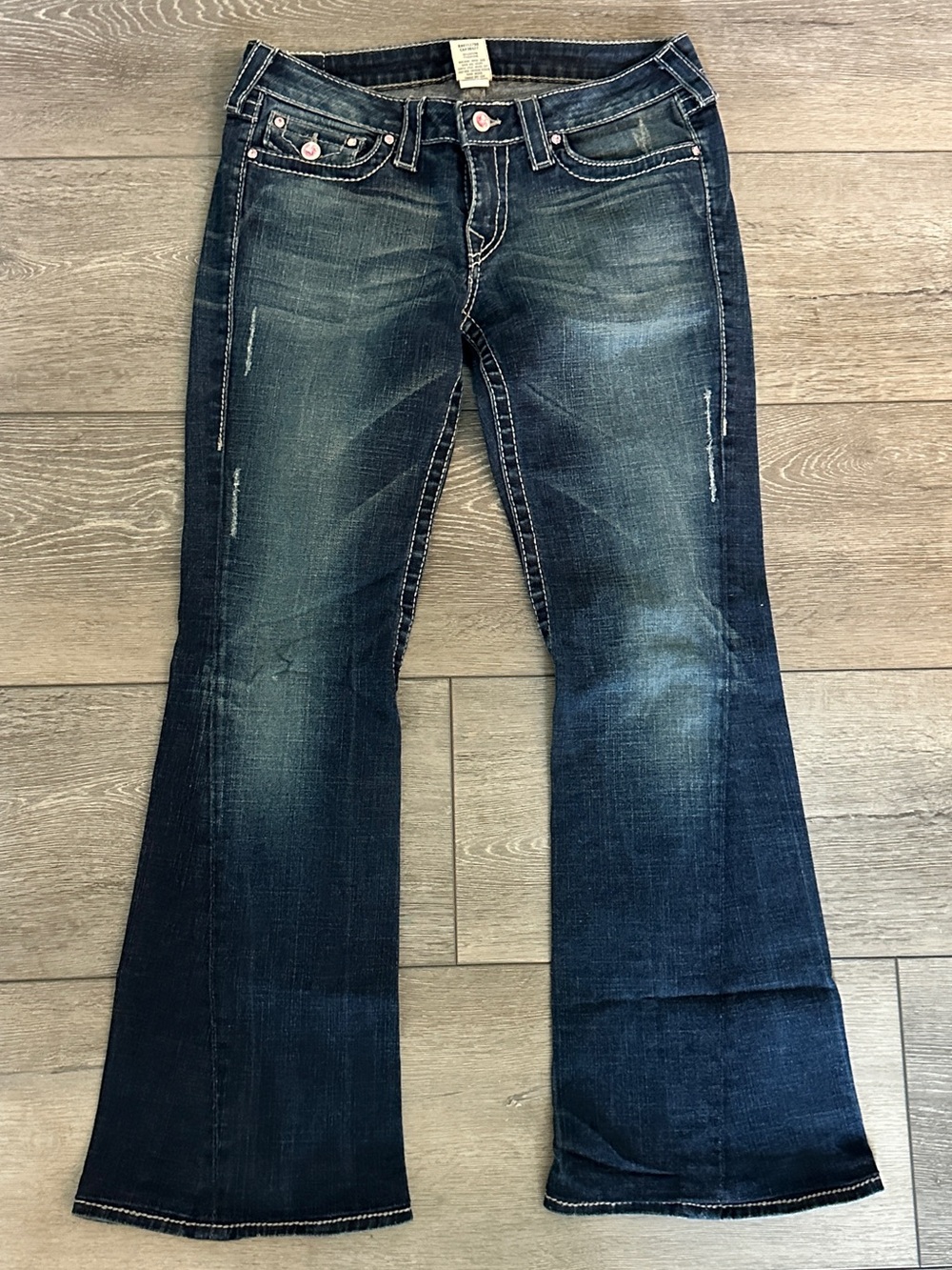 Vintage Y2K True Religion Joey Flare Jeans with Pink Crystal Hardware SIZE 30
